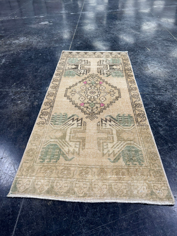 Turkish Mini Rug Oriental Hand Knotted Vintage Rug  1'8'' x  3'7'' #12182