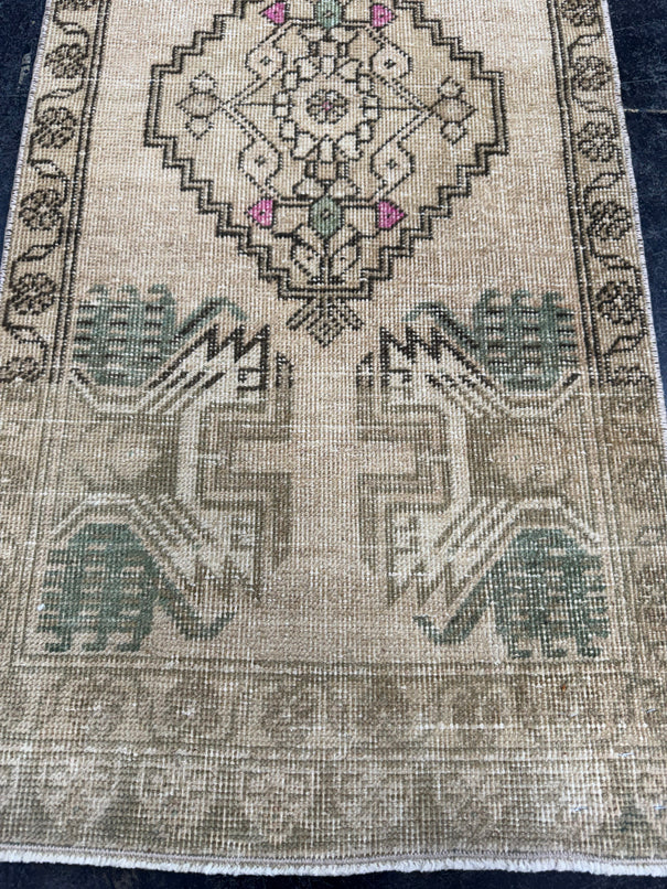 Turkish Mini Rug Oriental Hand Knotted Vintage Rug  1'8'' x  3'7'' #12182