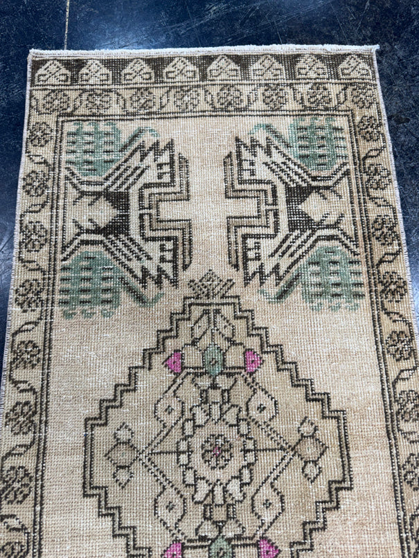 Turkish Mini Rug Oriental Hand Knotted Vintage Rug  1'8'' x  3'7'' #12182
