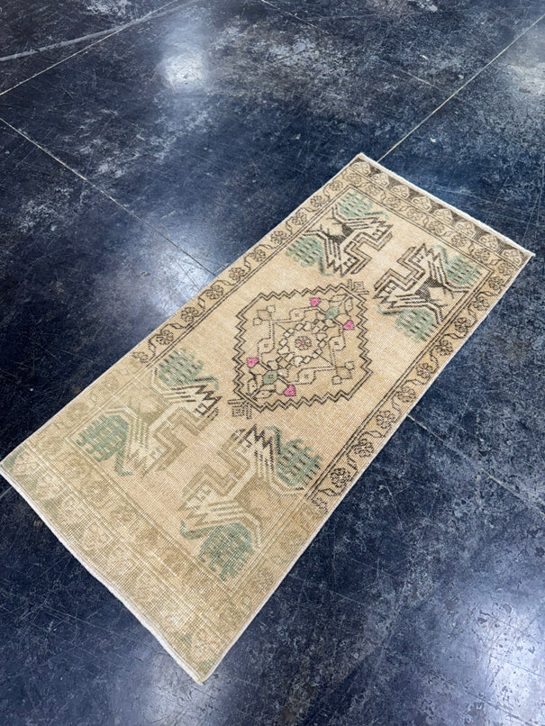 Turkish Mini Rug Oriental Hand Knotted Vintage Rug  1'8'' x  3'7'' #12182