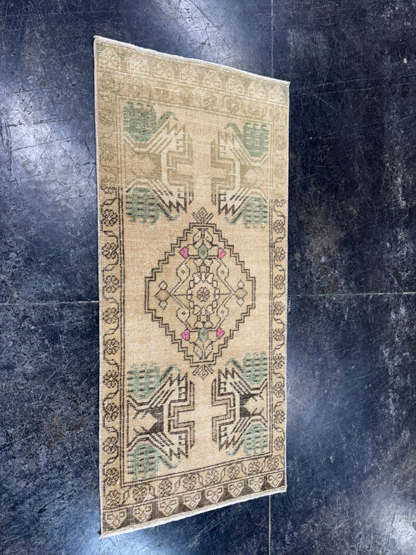 Turkish Mini Rug Oriental Hand Knotted Vintage Rug  1'8'' x  3'7'' #12182