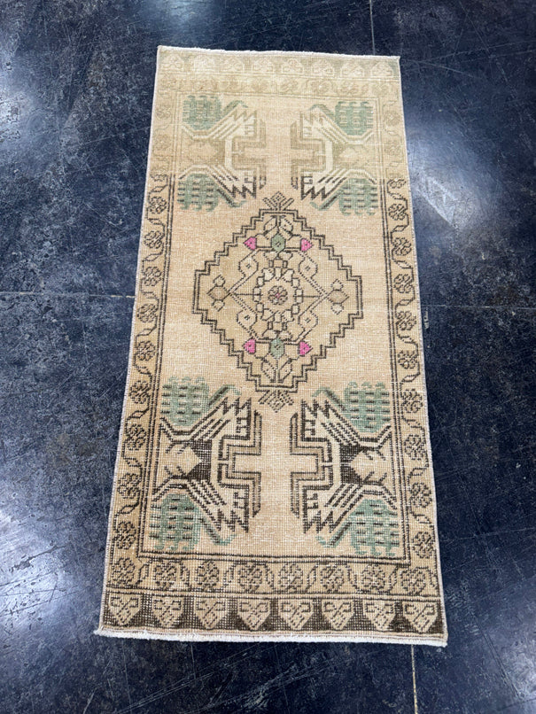 Turkish Mini Rug Oriental Hand Knotted Vintage Rug  1'8'' x  3'7'' #12182