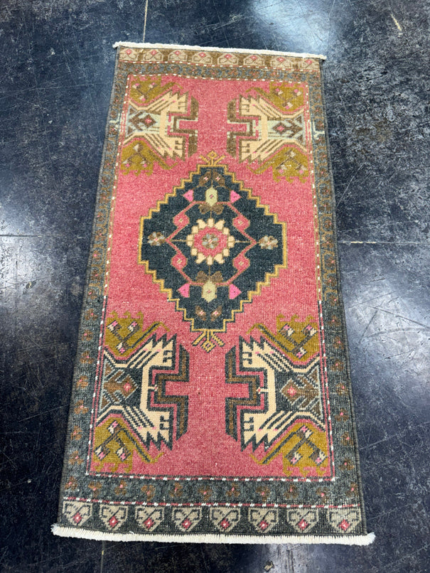 Turkish Mini Rug Oriental Hand Knotted Vintage Rug  1'7'' x  3'3'' #12181