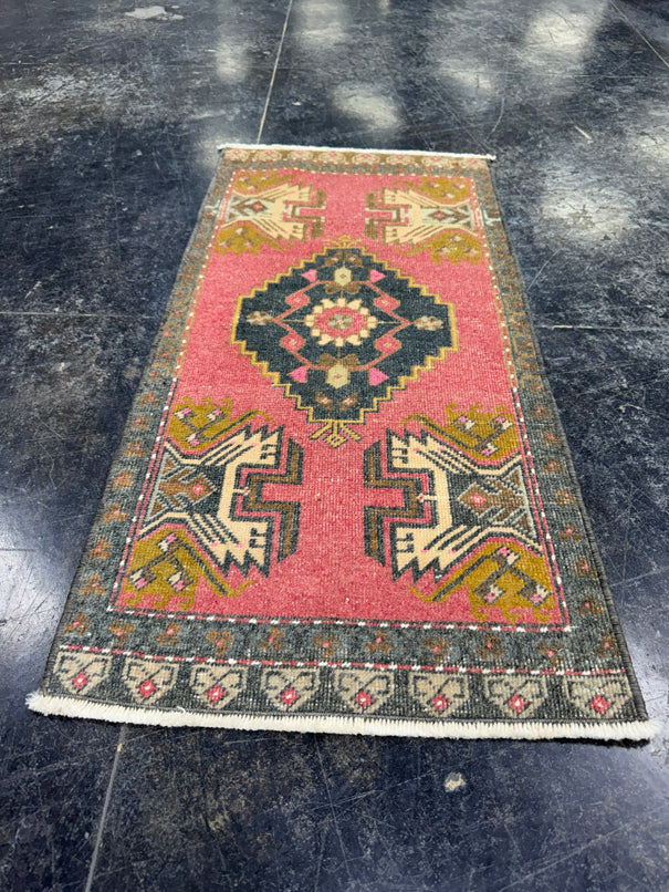 Turkish Mini Rug Oriental Hand Knotted Vintage Rug  1'7'' x  3'3'' #12181