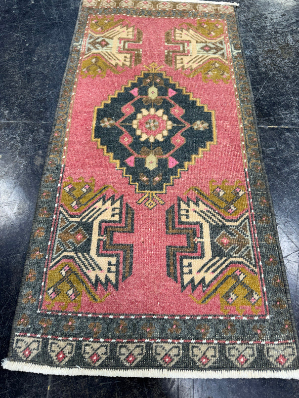 Turkish Mini Rug Oriental Hand Knotted Vintage Rug  1'7'' x  3'3'' #12181