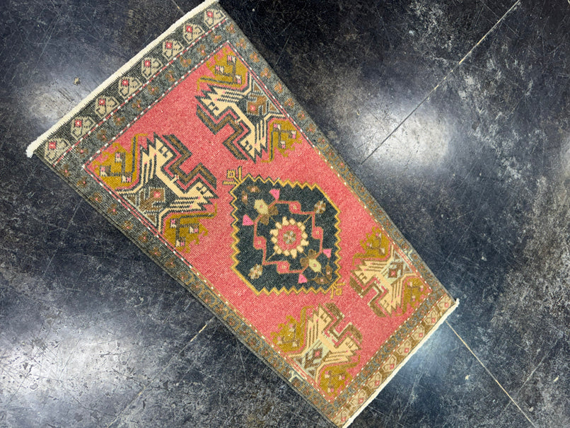 Turkish Mini Rug Oriental Hand Knotted Vintage Rug  1'7'' x  3'3'' #12181
