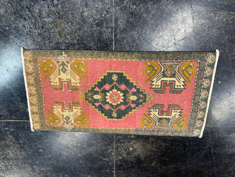 Turkish Mini Rug Oriental Hand Knotted Vintage Rug  1'7'' x  3'3'' #12181