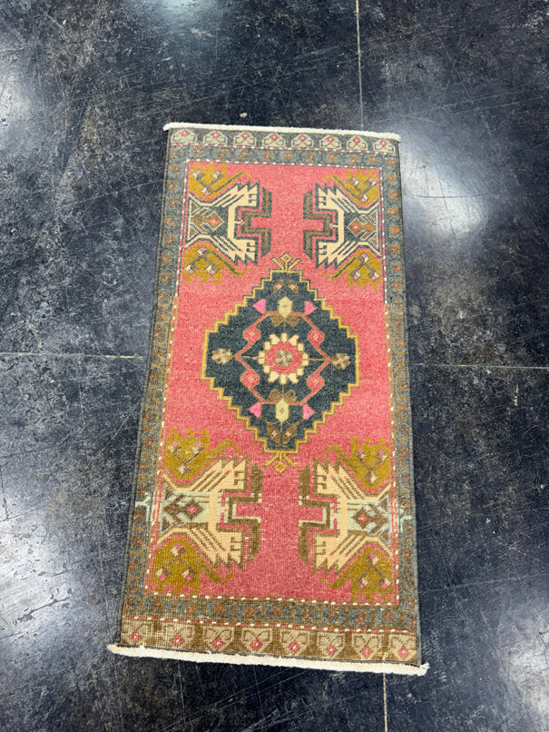 Turkish Mini Rug Oriental Hand Knotted Vintage Rug  1'7'' x  3'3'' #12181