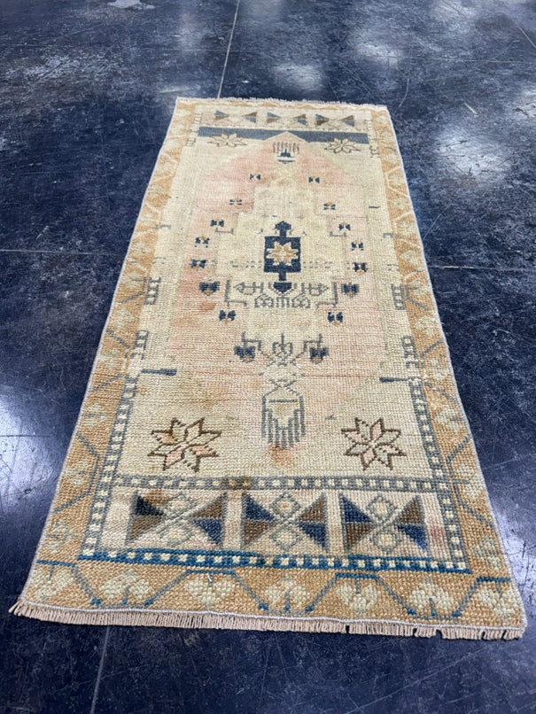 Turkish Mini Rug Oriental Hand Knotted Vintage Rug  1'8'' x  3'9'' #12180