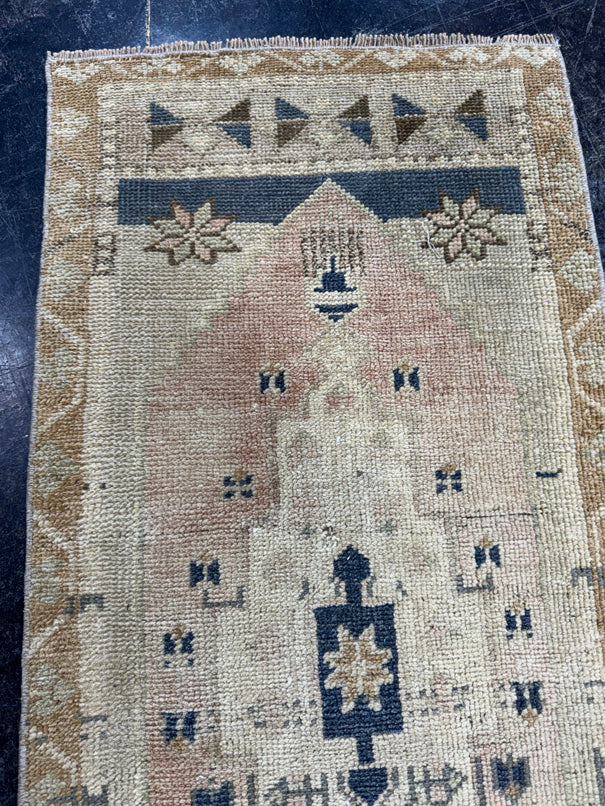 Turkish Mini Rug Oriental Hand Knotted Vintage Rug  1'8'' x  3'9'' #12180
