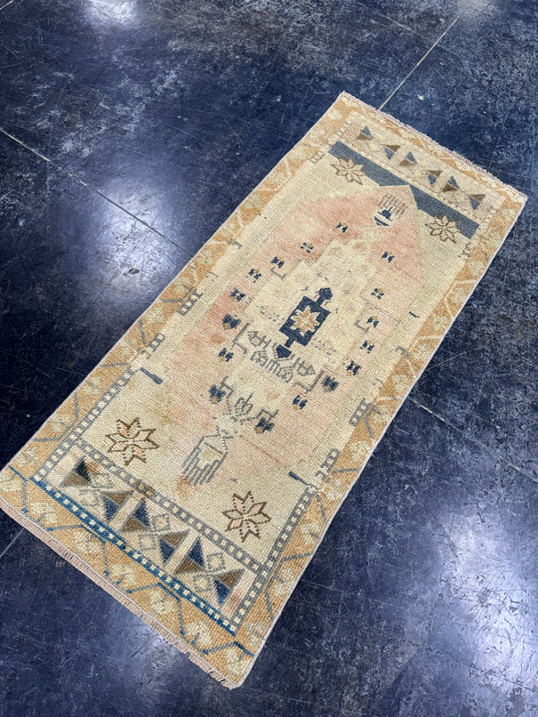 Turkish Mini Rug Oriental Hand Knotted Vintage Rug  1'8'' x  3'9'' #12180