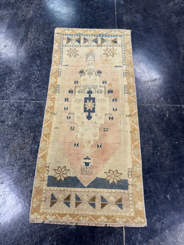 Turkish Mini Rug Oriental Hand Knotted Vintage Rug  1'8'' x  3'9'' #12180