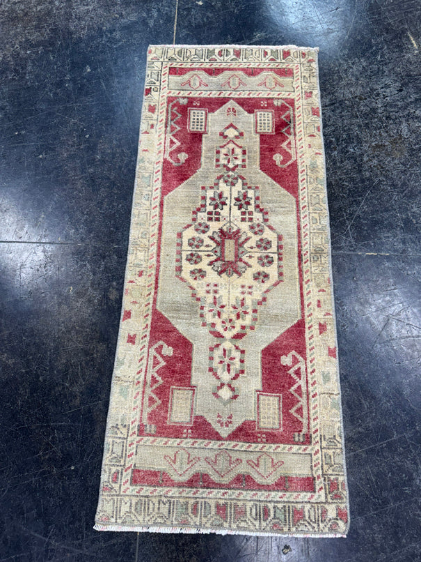 Turkish Mini Rug Oriental Hand Knotted Vintage Rug  1'5'' x  3'7'' #12173