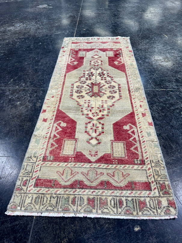 Turkish Mini Rug Oriental Hand Knotted Vintage Rug  1'5'' x  3'7'' #12173