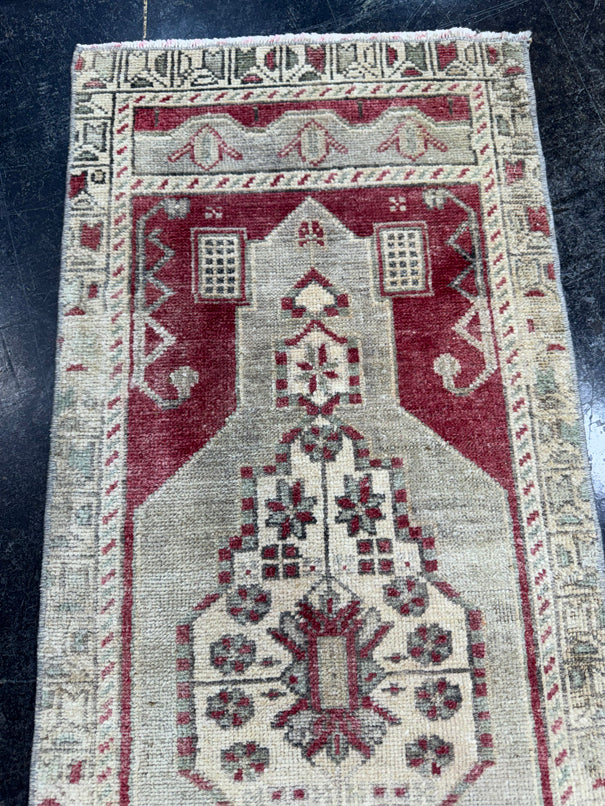 Turkish Mini Rug Oriental Hand Knotted Vintage Rug  1'5'' x  3'7'' #12173