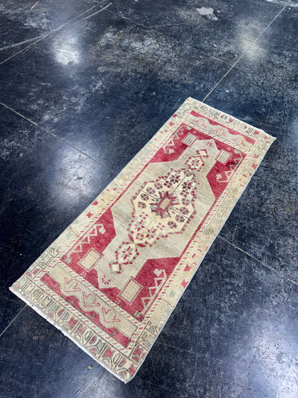 Turkish Mini Rug Oriental Hand Knotted Vintage Rug  1'5'' x  3'7'' #12173