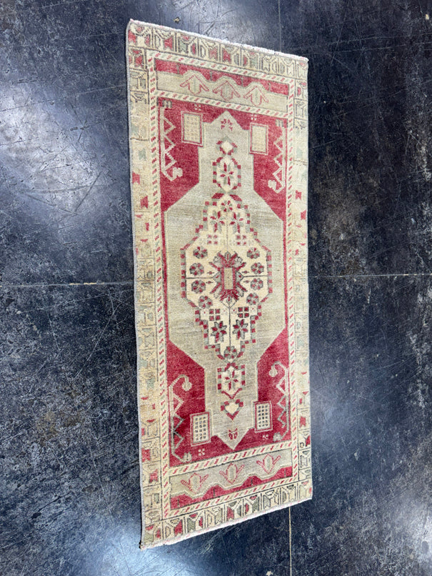 Turkish Mini Rug Oriental Hand Knotted Vintage Rug  1'5'' x  3'7'' #12173