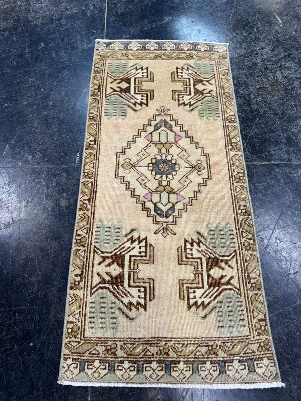 Turkish Mini Rug Oriental Hand Knotted Vintage Rug  1'6'' x  3'3'' #12174