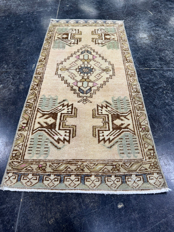 Turkish Mini Rug Oriental Hand Knotted Vintage Rug  1'6'' x  3'3'' #12174