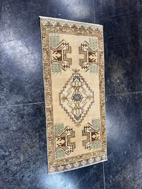 Turkish Mini Rug Oriental Hand Knotted Vintage Rug  1'6'' x  3'3'' #12174