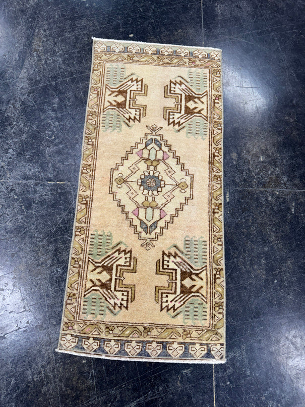 Turkish Mini Rug Oriental Hand Knotted Vintage Rug  1'6'' x  3'3'' #12174