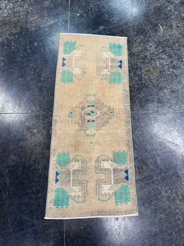 Turkish Mini Rug Oriental Hand Knotted Vintage Rug  1'6'' x  3'6'' #12175