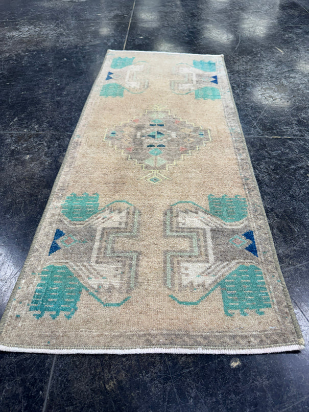 Turkish Mini Rug Oriental Hand Knotted Vintage Rug  1'6'' x  3'6'' #12175