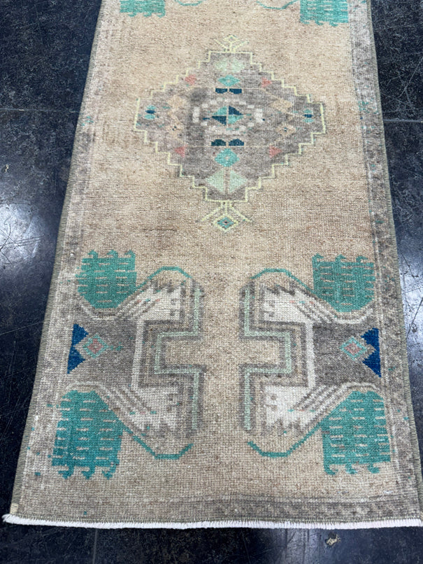Turkish Mini Rug Oriental Hand Knotted Vintage Rug  1'6'' x  3'6'' #12175