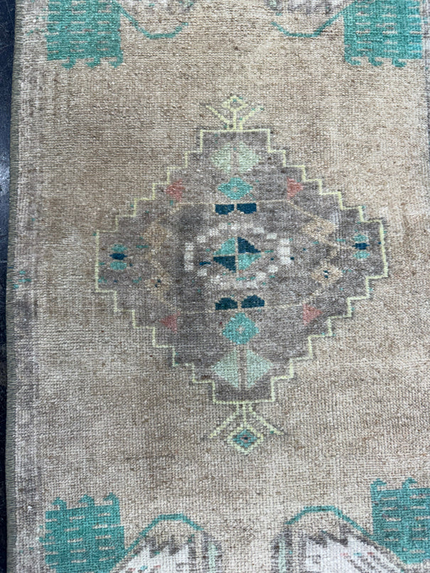 Turkish Mini Rug Oriental Hand Knotted Vintage Rug  1'6'' x  3'6'' #12175