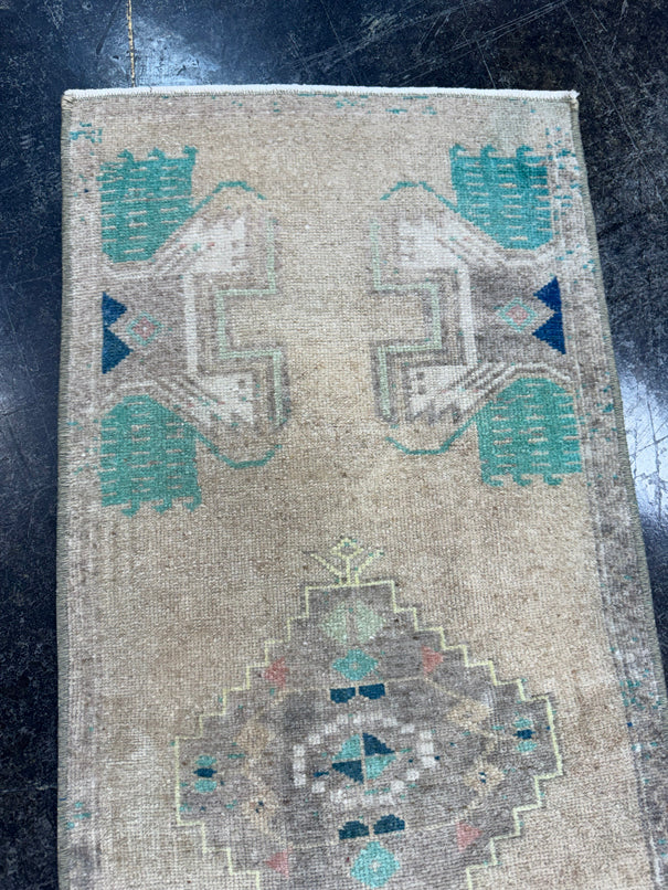 Turkish Mini Rug Oriental Hand Knotted Vintage Rug  1'6'' x  3'6'' #12175