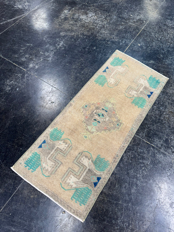 Turkish Mini Rug Oriental Hand Knotted Vintage Rug  1'6'' x  3'6'' #12175