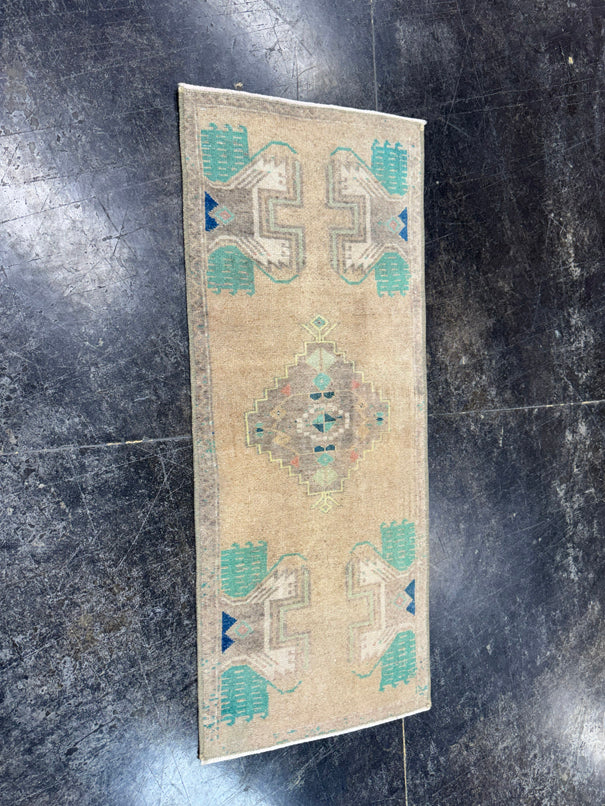 Turkish Mini Rug Oriental Hand Knotted Vintage Rug  1'6'' x  3'6'' #12175