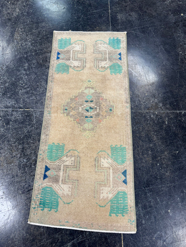 Turkish Mini Rug Oriental Hand Knotted Vintage Rug  1'6'' x  3'6'' #12175