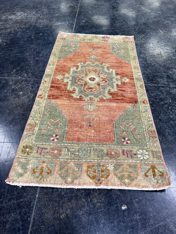 Turkish Mini Rug Oriental Hand Knotted Vintage Rug  1'8'' x  3'3'' #12176