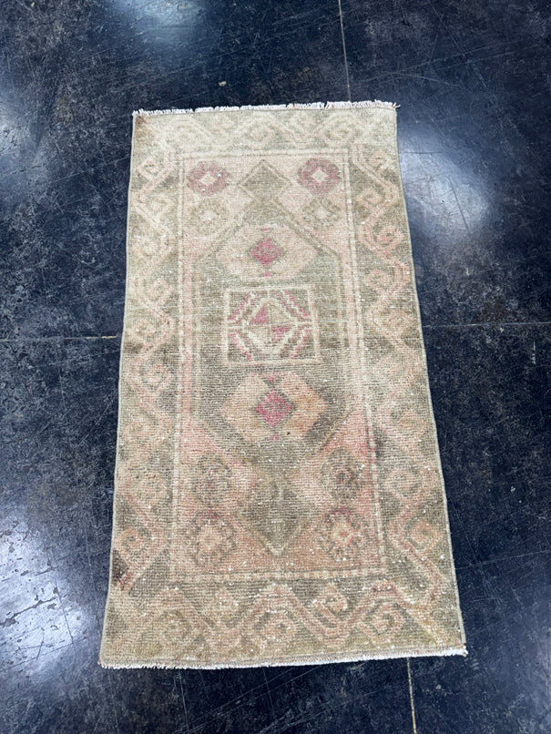 Turkish Mini Rug Oriental Hand Knotted Vintage Rug  1'8'' x  3'3'' #12167