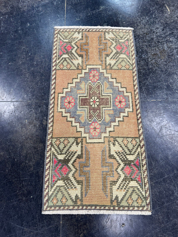 Turkish Mini Rug Oriental Hand Knotted Vintage Rug  1'6'' x  3'1'' #12168