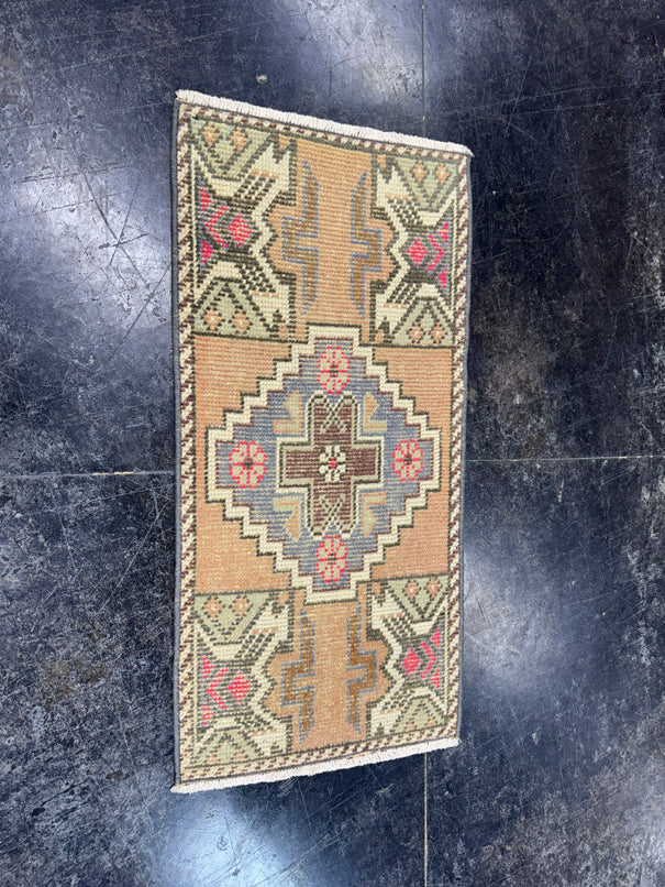 Turkish Mini Rug Oriental Hand Knotted Vintage Rug  1'6'' x  3'1'' #12168