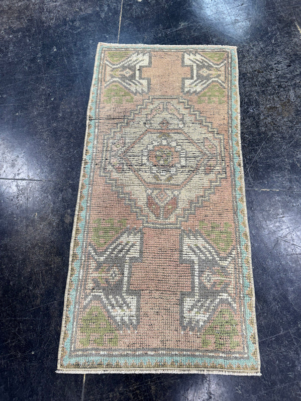 Turkish Mini Rug Oriental Hand Knotted Vintage Rug  1'6'' x  3'2'' #12169