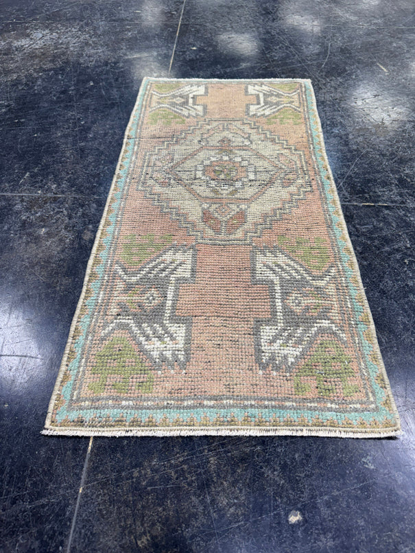 Turkish Mini Rug Oriental Hand Knotted Vintage Rug  1'6'' x  3'2'' #12169