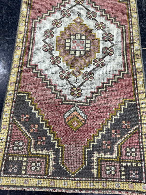 Turkish Mini Rug Oriental Hand Knotted Vintage Rug  1'7'' x  3'4'' #12170