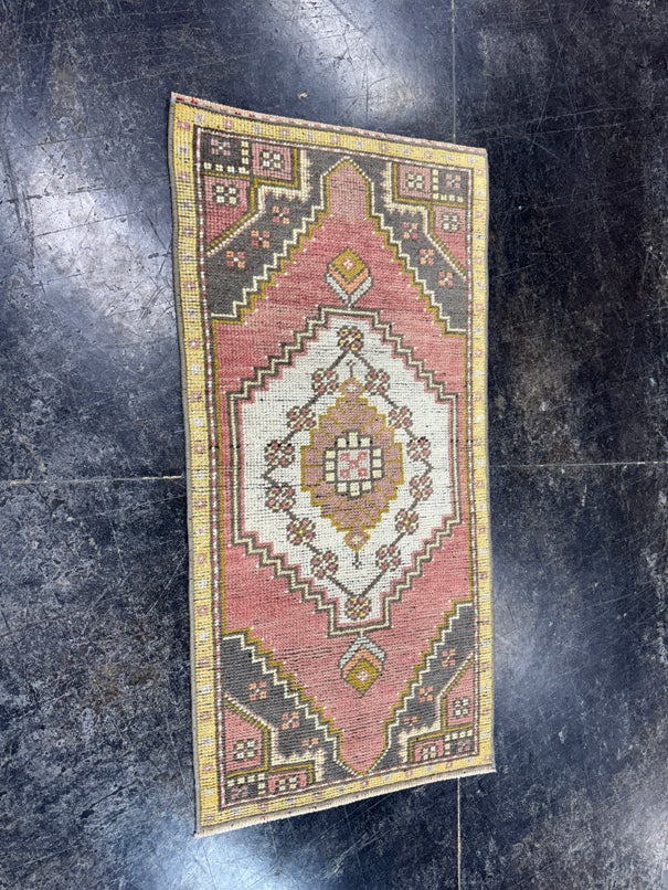 Turkish Mini Rug Oriental Hand Knotted Vintage Rug  1'7'' x  3'4'' #12170