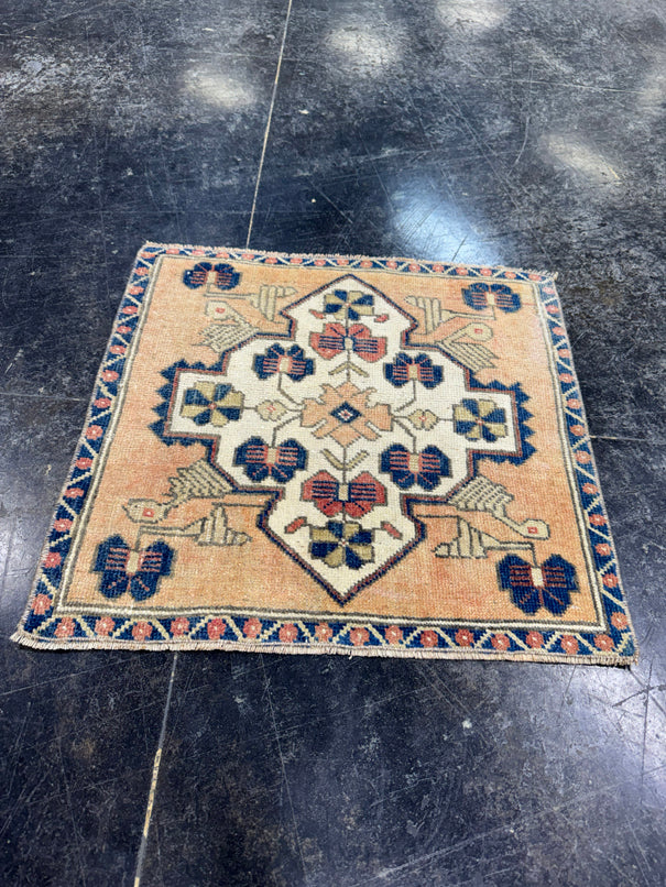 Turkish Mini Rug Oriental Hand Knotted Vintage Rug  2' x  1'11'' #12185