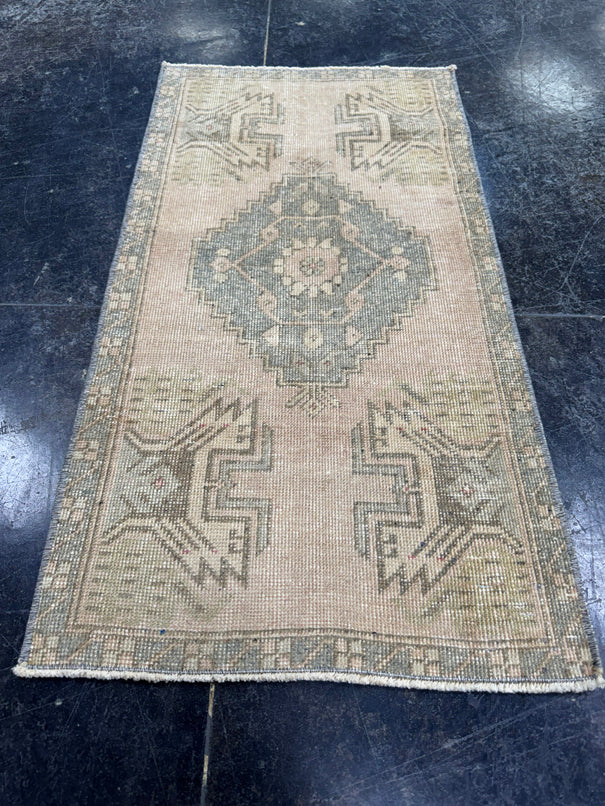 Turkish Mini Rug Oriental Hand Knotted Vintage Rug  1'8'' x  3'2'' #12166