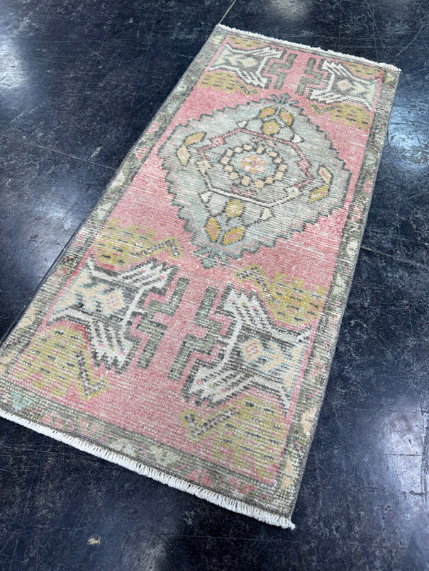 Turkish Mini Rug Oriental Hand Knotted Vintage Rug  1'6'' x  3'3'' #12165