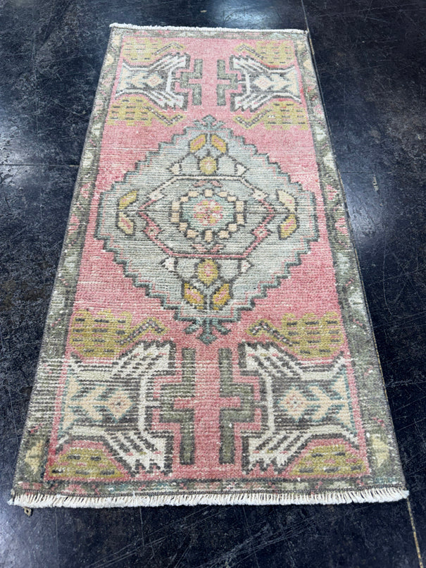 Turkish Mini Rug Oriental Hand Knotted Vintage Rug  1'6'' x  3'3'' #12165
