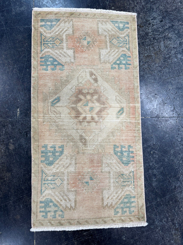 Turkish Mini Rug Oriental Hand Knotted Vintage Rug  1'6'' x  3' #12164