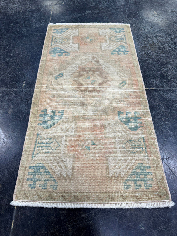 Turkish Mini Rug Oriental Hand Knotted Vintage Rug  1'6'' x  3' #12164