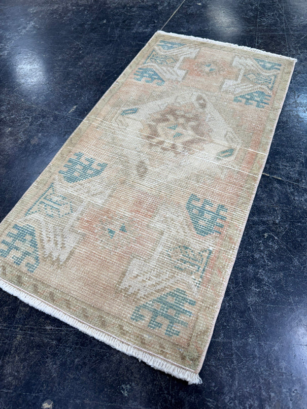 Turkish Mini Rug Oriental Hand Knotted Vintage Rug  1'6'' x  3' #12164