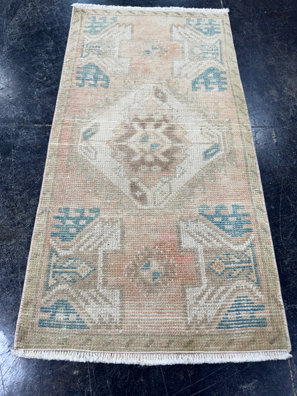 Turkish Mini Rug Oriental Hand Knotted Vintage Rug  1'6'' x  3' #12164