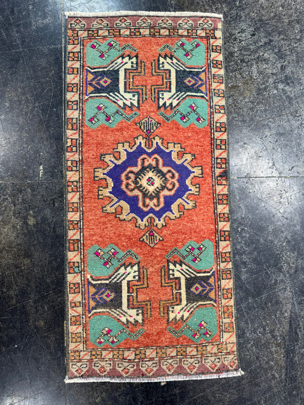 Turkish Mini Rug Oriental Hand Knotted Vintage Rug  1'6'' x  3'5'' #12163